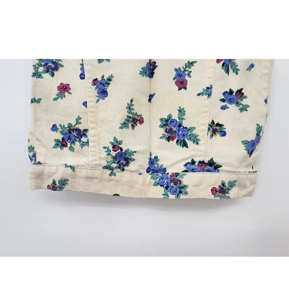Vintage‎ Girls White Denim Floral Sleeveless Vest Size 4 Made In U.S.A.